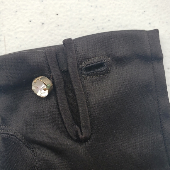 Vintage Western Germany Nylon Satin Black Rhinestone Buttoned Shortie Gloves - Picture 4 of 5